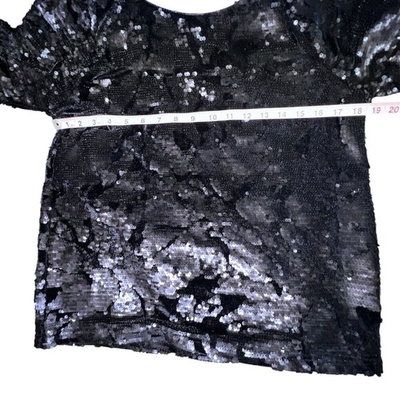 J.O.A. LOS ANGELES NAVY BLUE SEQUIN VELVET CREW NECK SWEATER BC2965 SMALL SHINY - Picture 5 of 9